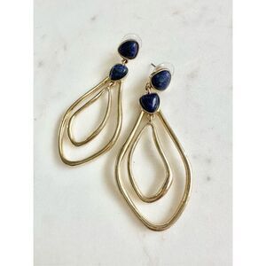 Indigo stone and gold color dangle earrings ￼
